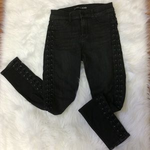 High Rise Black Lace-Up Skinny Jeans